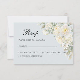 White Roses Light Blue RSVP Card OSA Kort