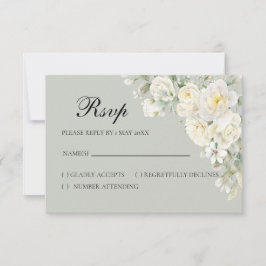 White Roses Light Green RSVP card OSA Kort