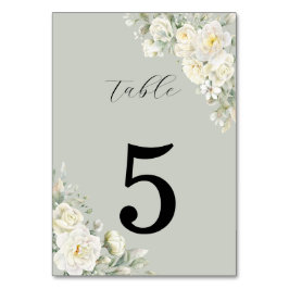 White Roses Light Green Table Number Bordsnummer