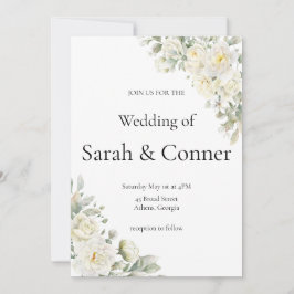 White Roses Modern Wedding Invitation Inbjudningar