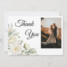 White Roses Photo Thank You Card Tack Kort