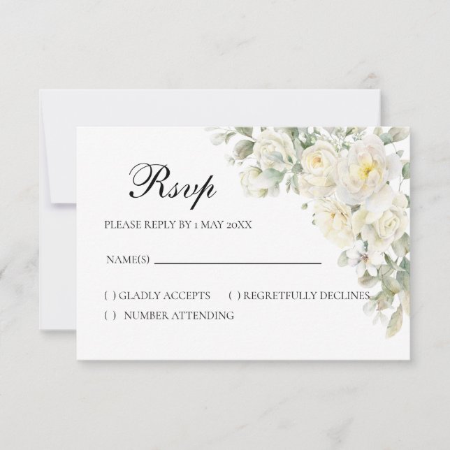 White Roses RSVP card OSA Kort (Framsida)