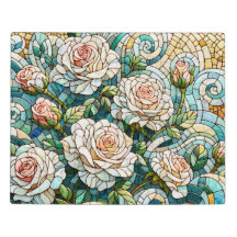 White Roses Stained Glass Mosaic
