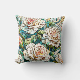 White Roses Stained Glass Mosaic Kudde