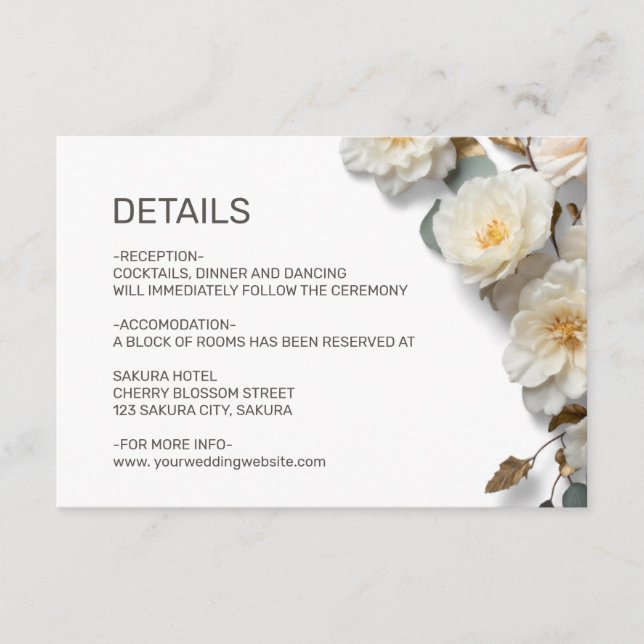 White Roses Textured Flowerds Details Tilläggskort (Framsida)