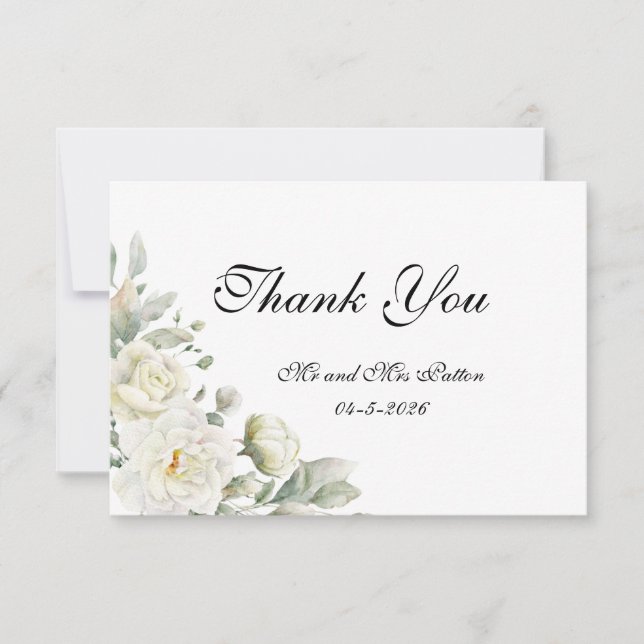 White Roses Thank You card Tack Kort (Framsida)