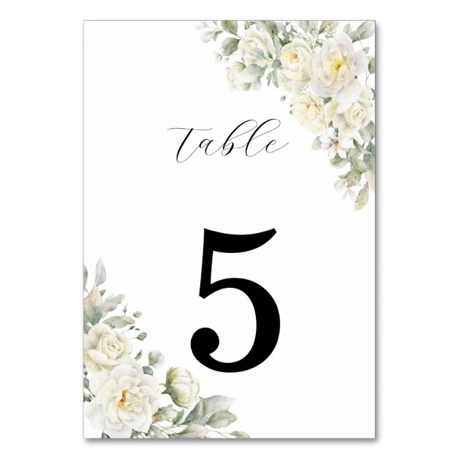 White Roses Wedding Table Number Sign Bordsnummer (Baksidan)