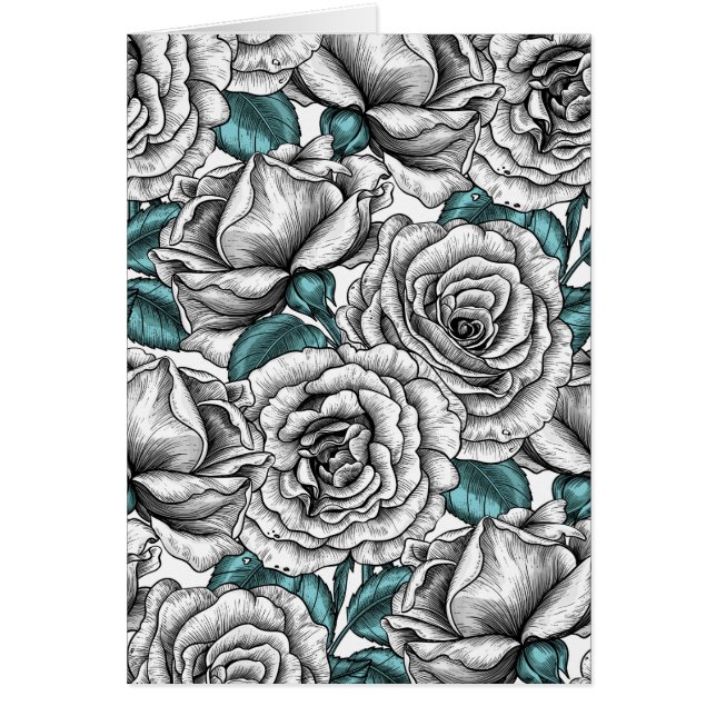 White roses with blue leaves hälsningskort (Framsidan)