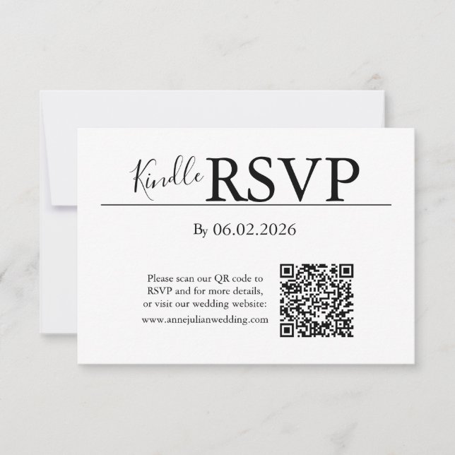 White RSVP QR Code Card for Modern Wedding OSA Kort (Framsida)