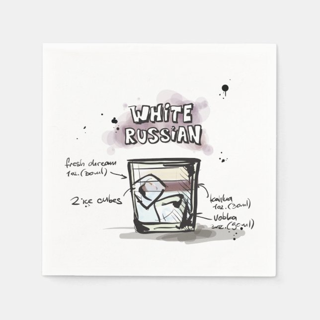 White Russian Drink Recipe Cocktail Napkin Pappersservett (Framsidan)