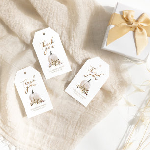 White Rustic Boho Pumpkin Baby Shower Tack Presentetikett