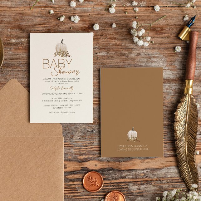 White Rustic Boho Pumpkin Neutralt Baby Shower Inbjudningar (Skapare uppladdad)