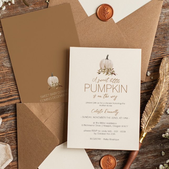 White Rustic Boho Sweet Little Pumpkin Baby Shower Inbjudningar (Skapare uppladdad)