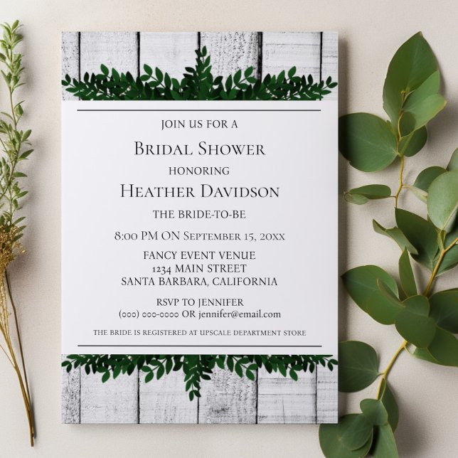 White Rustic Foliage Möhippa Inbjudan (White Rustic Foliage Bridal Shower Invite)