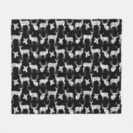 White Rustic Hjort på Black Fleece Blanket