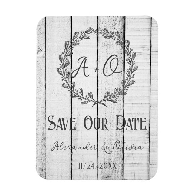 White Rustic Monogram Spara datum magneter (Vertikal)
