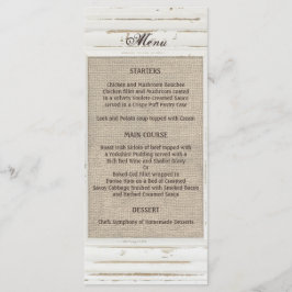 White Rustic Ram Burlap Bröllop Menu Meny