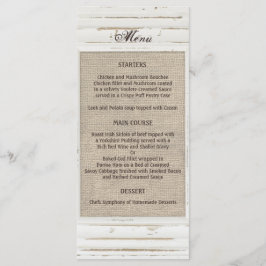 White Rustic Ram Burlap Bröllop Menu Meny