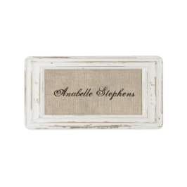 White Rustic Ram & Burlap Namn bricka Adressetikett