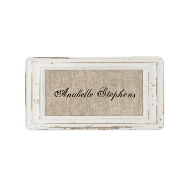 White Rustic Ram & Burlap Namn bricka Adressetikett (Framsidan)