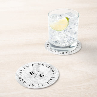 White Rustic Woodgrain Struktur Chic Winter Weddin Underlägg Papper Rund