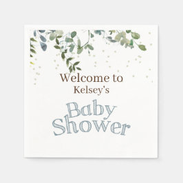 White Safari Jungle Simple Blue Baby Shower Pappersservett