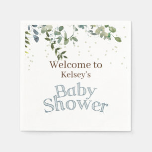 White Safari Jungle Simple Blue Baby Shower Pappersservett