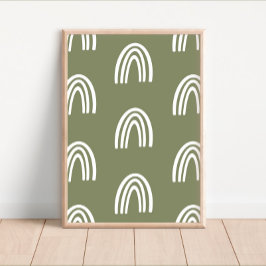 White/Sage Boho Rainbows Nursery Decor Poster