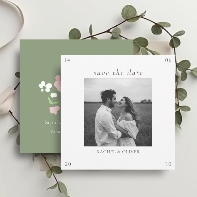 White & Sage | Chic Floral Wedding  Save The Date Spara Datumet (Skapare uppladdad)