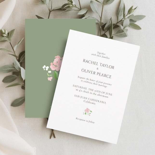 White & Sage | Chic Watercolor Floral Wedding  Inbjudningar (Skapare uppladdad)