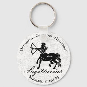 White Sagittarius Zodiac Sign Astrology Anpassning Nyckelring