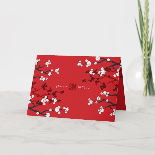 White Sakura Cherry Blommar Chic China Bröllop Tack Kort (Framsida)