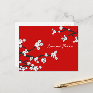 White Sakura Cherry Blommars Asian Chic Tack Vykort