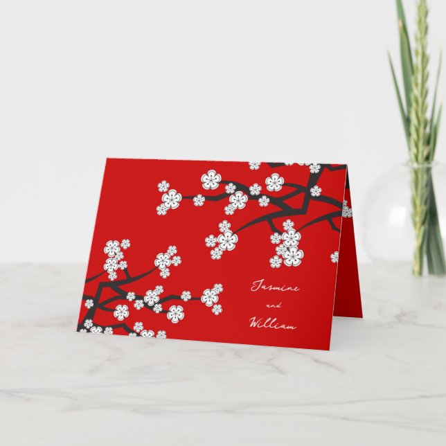 White Sakura Flowers Cherry Blommars Asian Bröllop Tack Kort (Framsida)