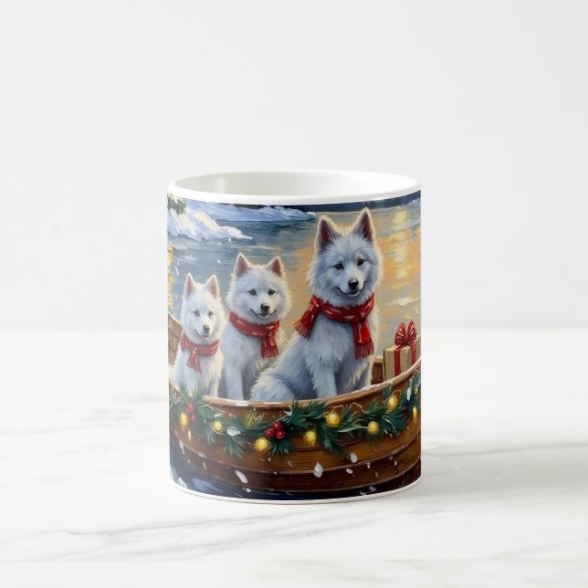 White Samoyed Christmas Boat Holiday Kaffemugg (Center)