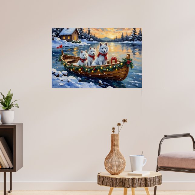White Samoyed Christmas Boat Holiday Poster (Vardagsrum 3)