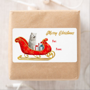 White Samoyed Hund Sleigh Gift Märkre Fraktsedel