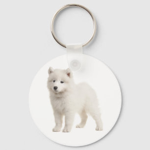 White Samoyed Puppy Hund Kärlek Nyckelring