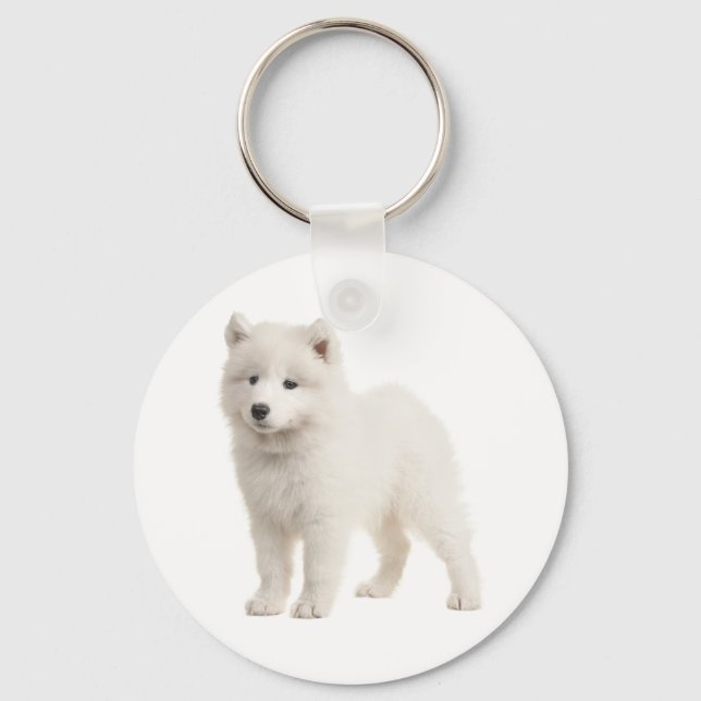 White Samoyed Puppy Hund Kärlek Nyckelring (Framsida)