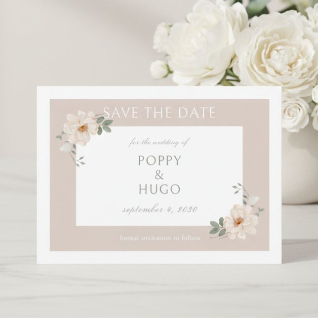 White & Sand | Chic Blommig Bröllop Save the Date (Skapare uppladdad)