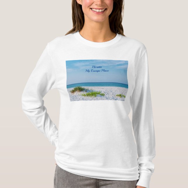 White Sandy Beach Florida Kusten Långärmad T Shirt (Framsida)