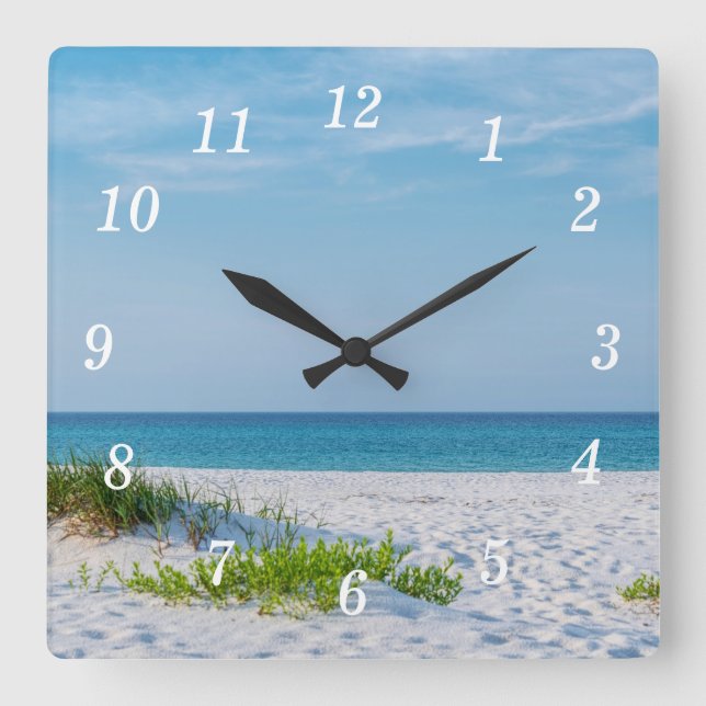White Sandy Beach Florida Kusten Wall Clock Fyrkantig Klocka (Framsida)