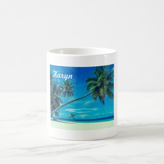 White Sandy Beach med Coconut Handflatan Kaffemugg (Center)
