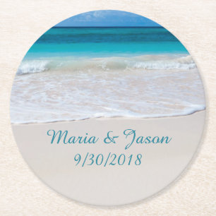 White Sandy Beach Wedding Papper Underläggs Underlägg Papper Rund