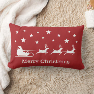 White Santa Sleigh och God jul Text på Red Lumbarkudde