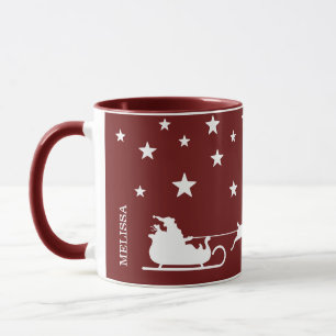 White Santa Sleigh och God jul Text på Red Mugg