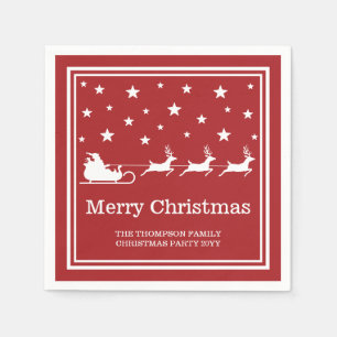 White Santa Sleigh och God jul Text på Red Pappersservett