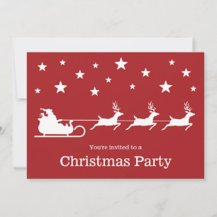 White Santa Sleigh On Red - jul Party Inbjudningar