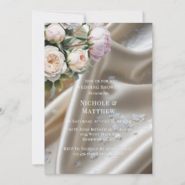 White Satin with Roses and Peony Wedding Shower Inbjudningar