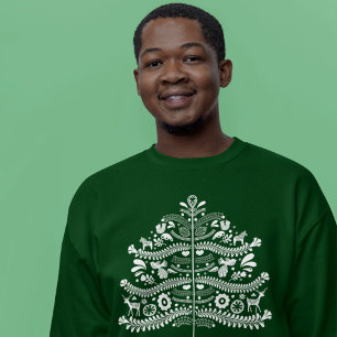 White Scandinavian FolArt Nordic Julgran Lång Ärmad Tröja